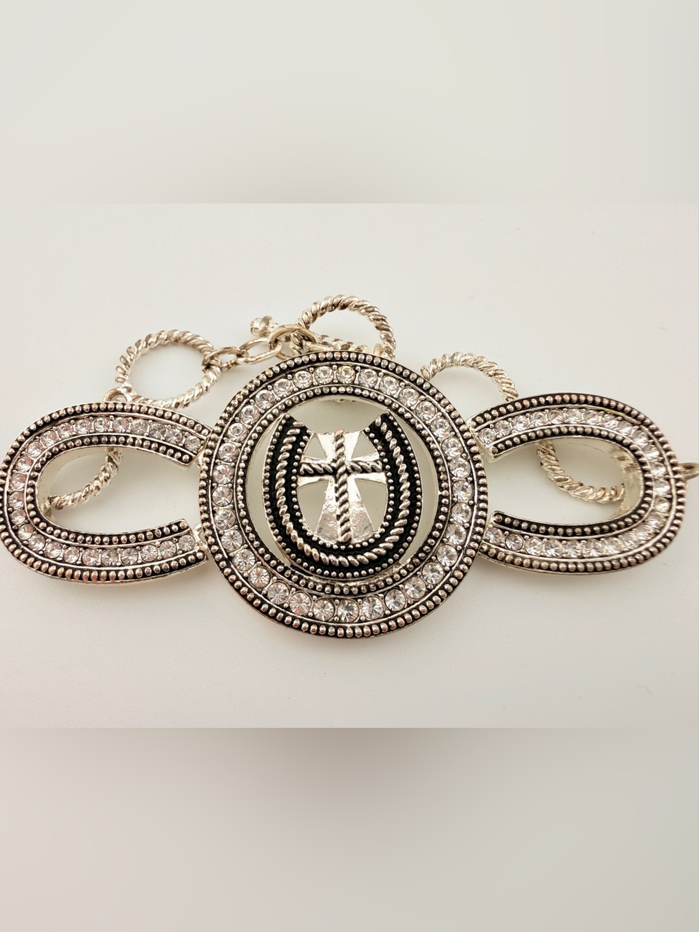 Western Silver Tone Crystal Horseshoe Toggle Bracelet